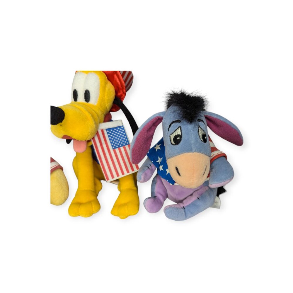 Vintage Disney Store Patriotic Beanie Plush Characters Pluto, Pooh & Eeyore - Picture 3 of 14